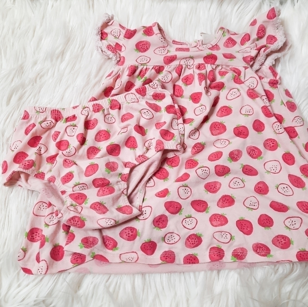 Tucker + Tate Pink Strawberry Flutter Dress Set 12M